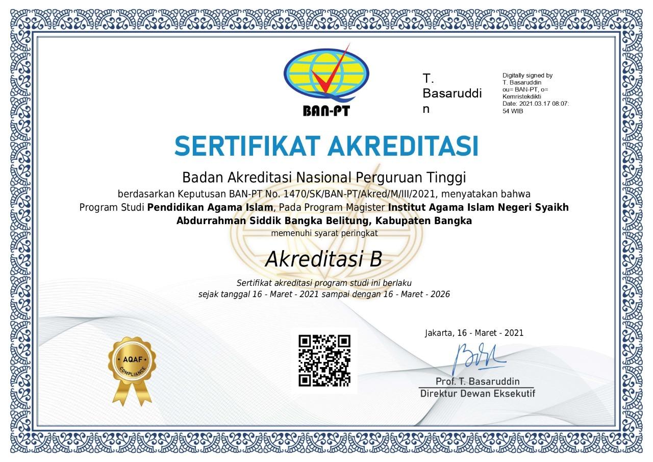 Alhamdulillah, Prodi Pendidikan Agama Islam (PAI) Pascasarjana IAIN SAS Babel Berhasil Raih Akreditasi B