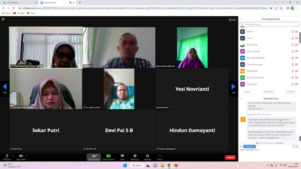Cegah Kekerasan Seksual, PSGA IAIN SAS Babel Adakan Webinar Nasional