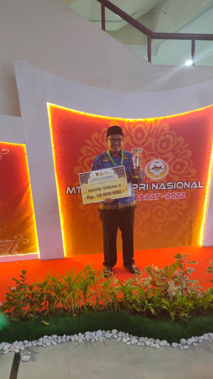 Dosen IAIN SAS Babel Juara Terbaik III Cabang Lomba Khutbah Jumat di MTQ Korpri Nasional 2022