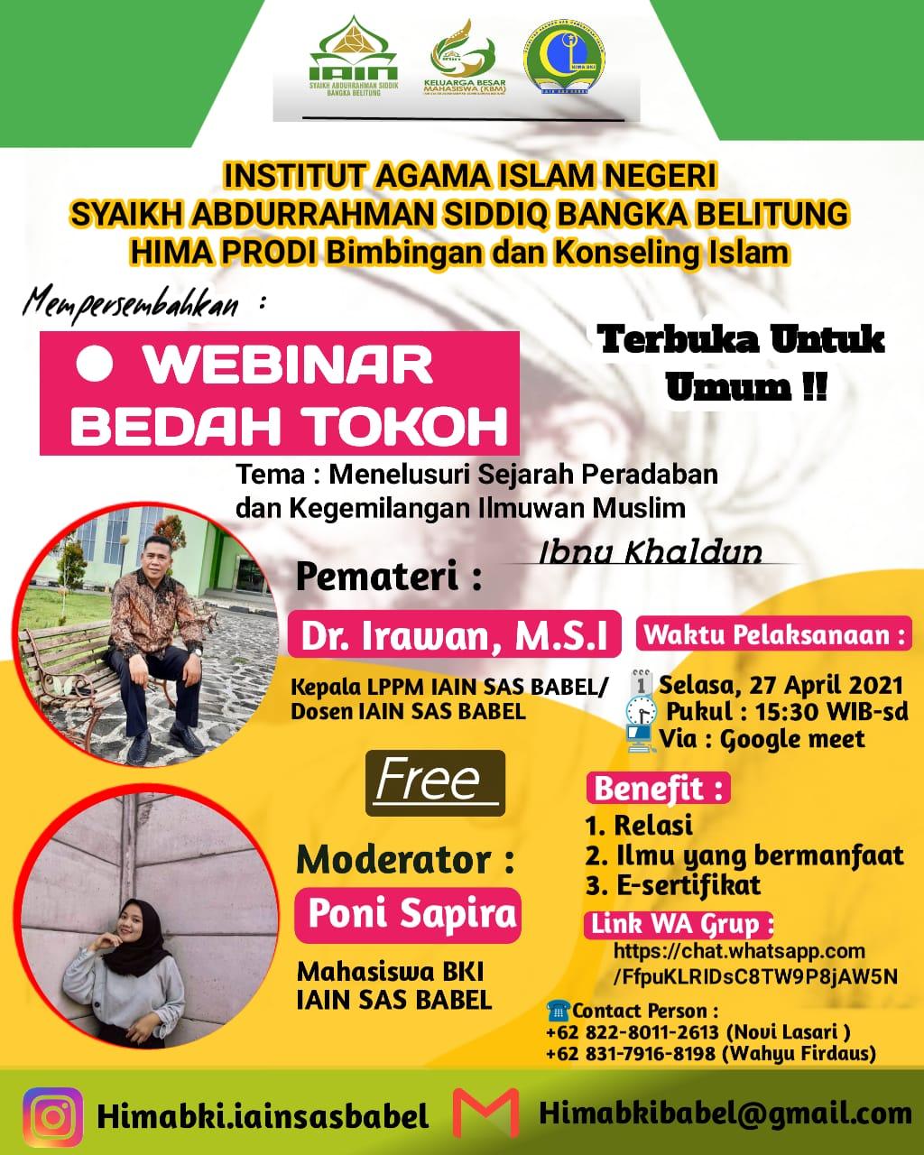 HIMA Prodi BKI IAIN SAS Babel Sukses Gelar Webinar: Bedah Tokoh Ilmuwan Muslim Ibnu Khaldun