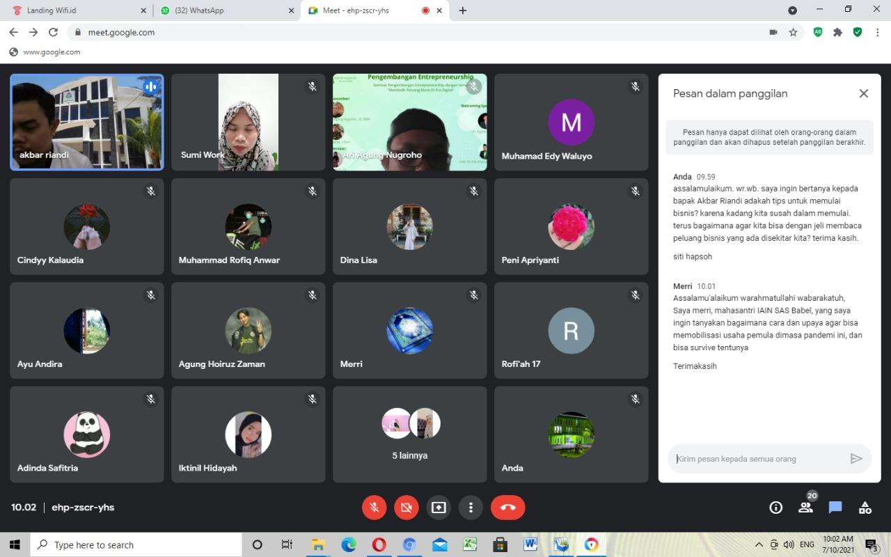 Ma'had Al-Jami'ah IAIN SAS Babel Sukses Adakan Webinar Entrepreneurship