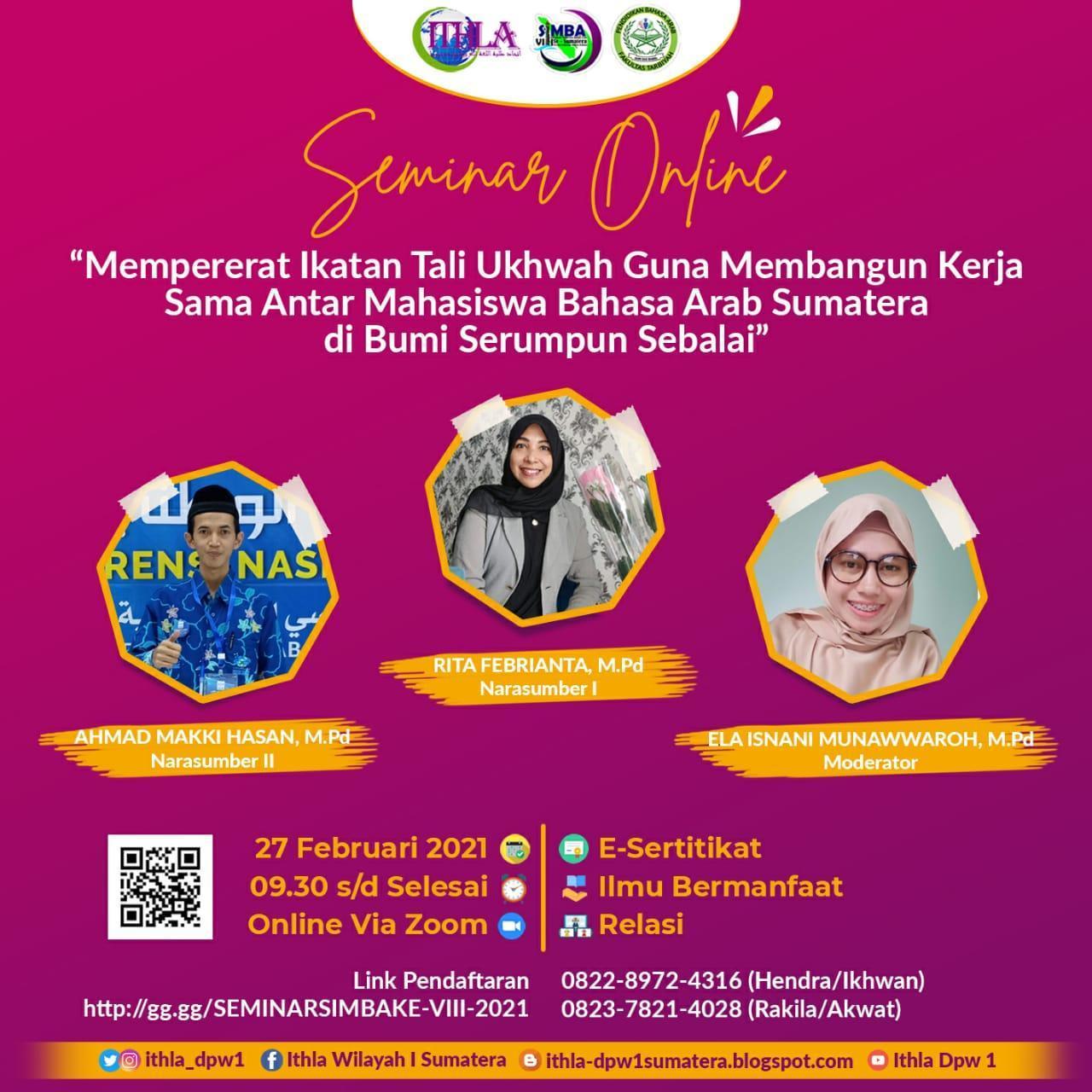 Mahasiswa Prodi PBA IAIN SAS Bangka Belitung adakan Seminar Nasional Online dalam kegiatan SIMBA ke VIII Wilayah Sumatera