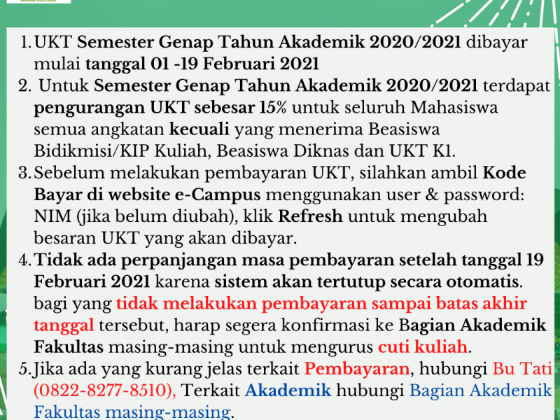Informasi Penting Pembayaran UKT
