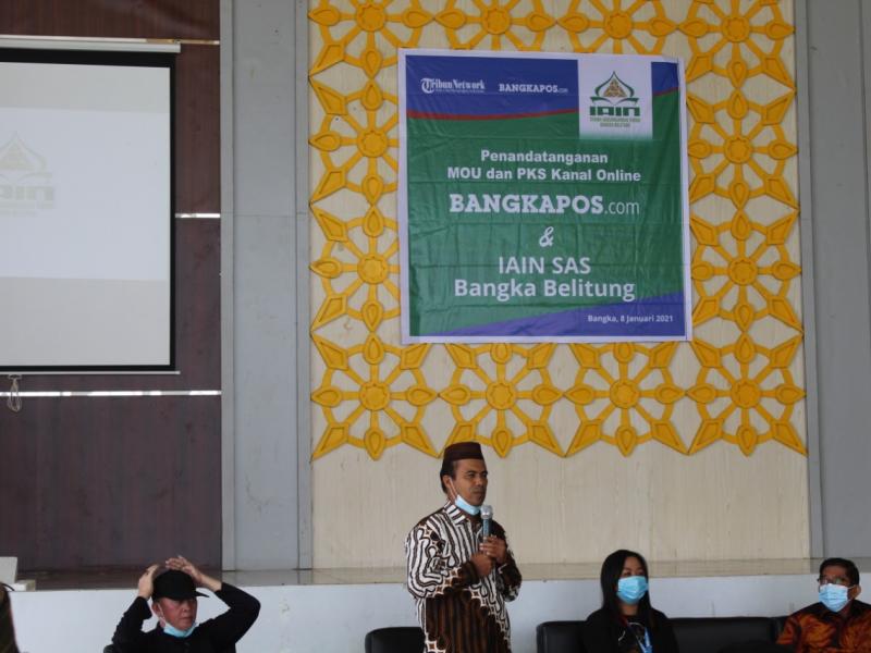 Sambutan Wakil Rektor III Dr.H.Janawi,M.Ag Penandatanganan MoU dengan PT Bangka Media Grafika (Bangka Pos Group)