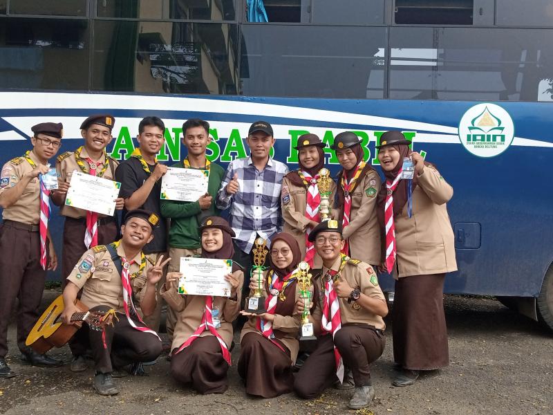Pramuka IAIN SAS Bangka Belitung dapat membawa 3 Piala dengan katagori lomba Da'i Juara Harapan 2, Solosong Putra Juara Harapan 2, dan Solosong putri Juara Harapan 3
