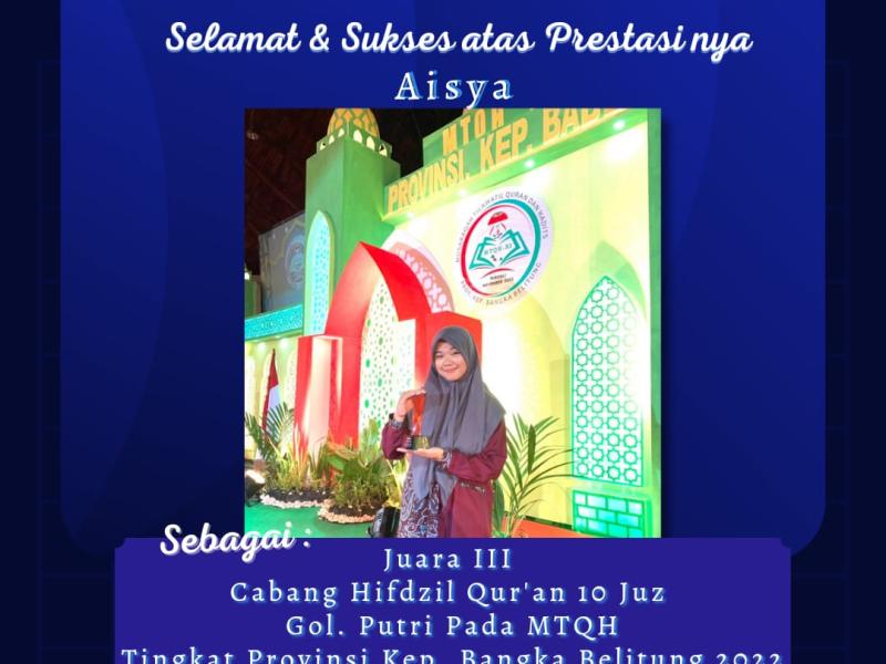 Aisya Prodi Komunikani dan Penyiaran Islam (KPI) Juara III Cabang Hifdzil Alquran 10 Juz Penerima Beasiswa KIP-K.