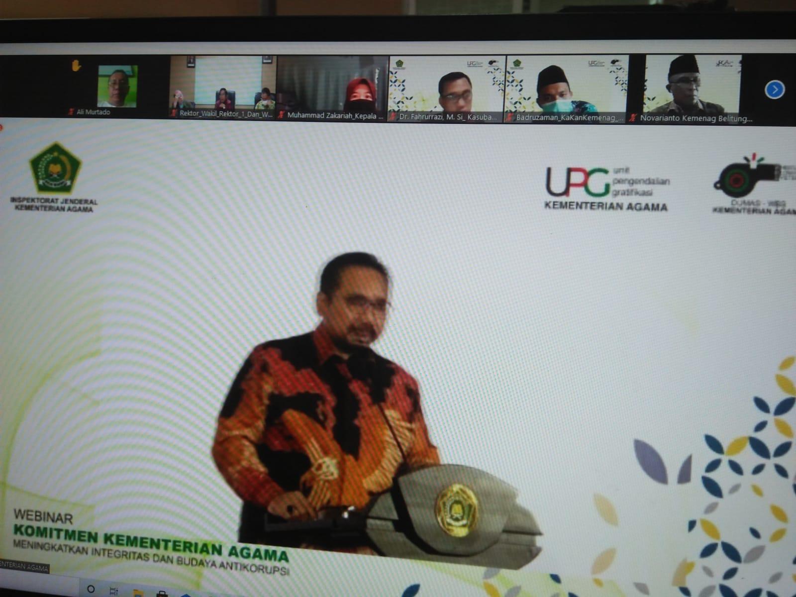 Rektor Beserta Unsur Pimpinan IAIN SAS Bangka Belitung Ikuti Webinar Komitmen Kementerian Agama Secara Virtual