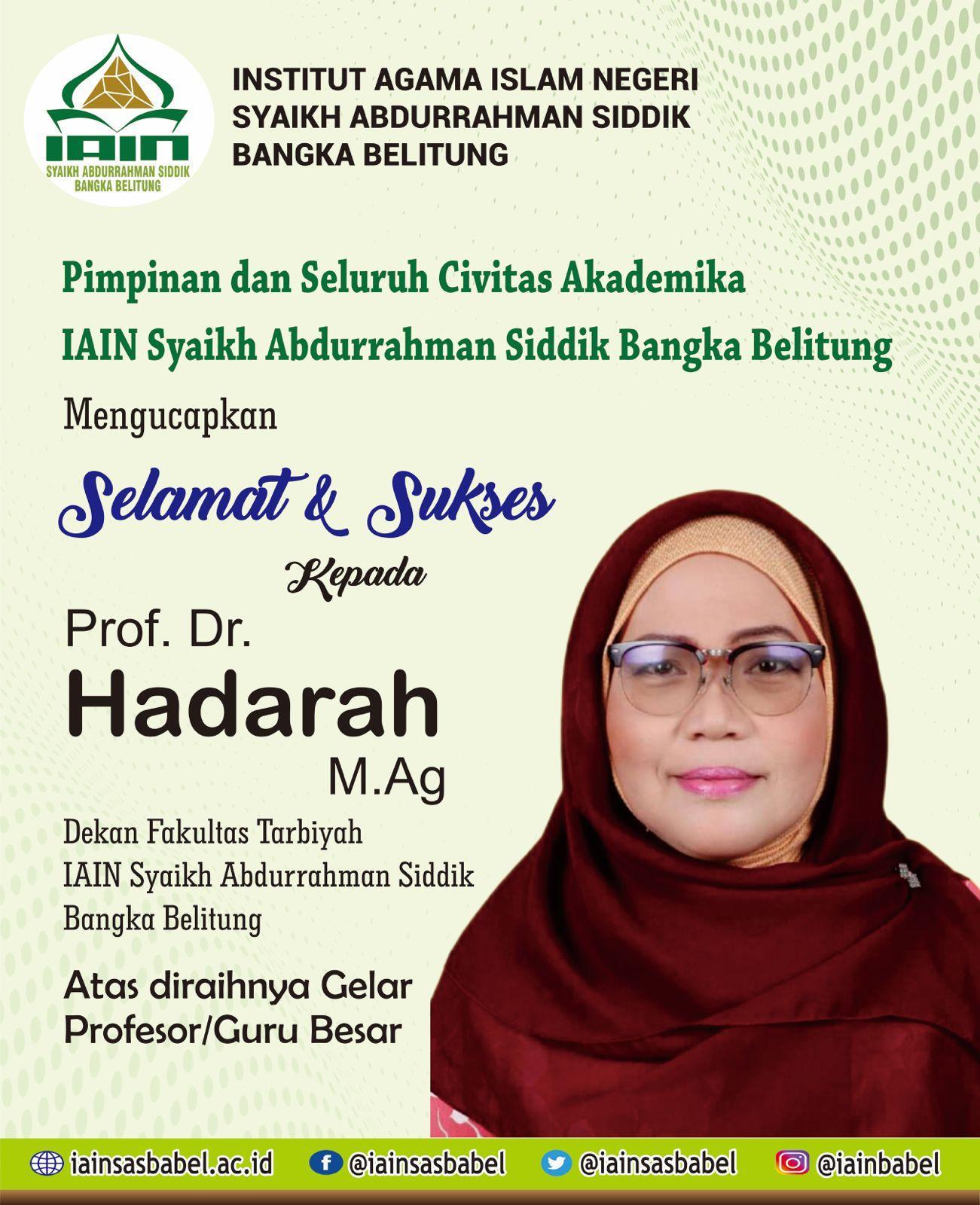 Selamat dan Sukses Kepada Prof. Dr. Hadarah, M.Ag sebagai Guru Besar di Bidang Ilmu Tasawuf Akhlak