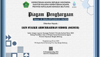 IAIN SAS Bangka Belitung Raih Penghargaan Penyusun Laporan Keuangan Terbaik II Tahun 2023