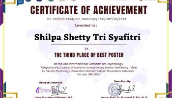 Mahasiswa Prodi Psikologi Islam raih 3rd Place for The Best Poster Presentation di 6th International Seminar On Psychology 2023.