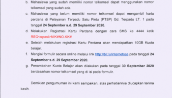 Pengumuman Bantuan Kuota Internet Mahasiswa IAIN Syaikh Abdurrahman Siddik Bangka Belitung