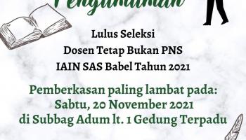 Pengumuman Hasil Seleksi Penerimaan DTBPNS Tahun 2021
