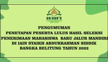 Pengumuman Penetapan Peserta Lulus Seleksi PMB Jalur  Mandiri IAIN SAS Bangka Belitung Tahun 2022