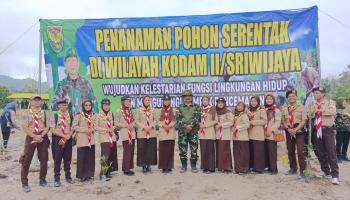 Racana Pramuka IAIN SAS Babel Ikut Serta Berpartisipasi Penanaman Pohon Serentak Wilayah Kodam II/ Sriwijaya