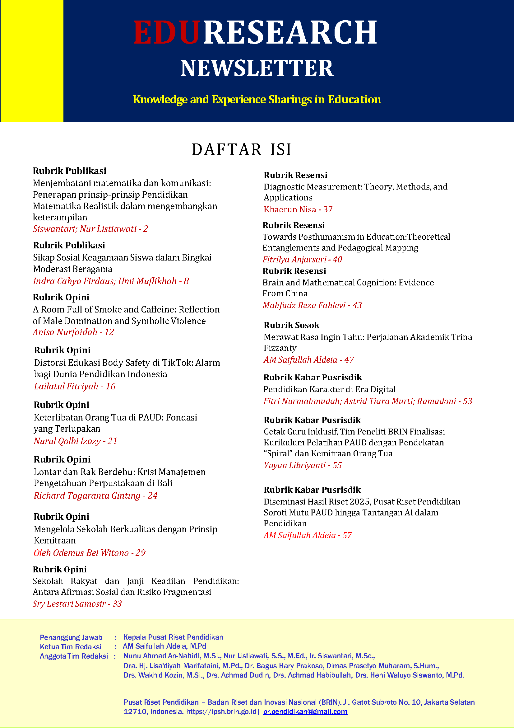 Terbit di Majalah Pusat Riset Pendidikan BRIN, Resensi Dosen IAIN Bangka Belitung Angkat Kajian Kognisi Matematika