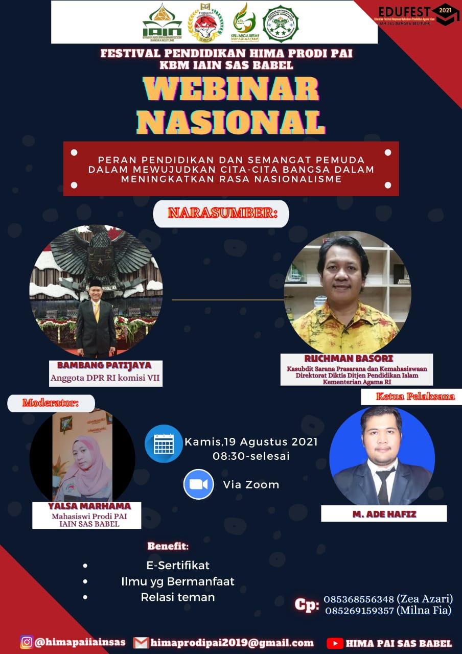 Tingkatkan Rasa Nasionalisme, HIMA Prodi  PAI IAIN SAS Babel adakan Webinar Nasional